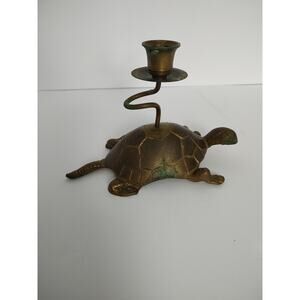 Vintage Brass Tortoise Turtle Candlestick Tapered Candle Holder